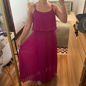 Xscape Fuchsia pleated dress with chain straps